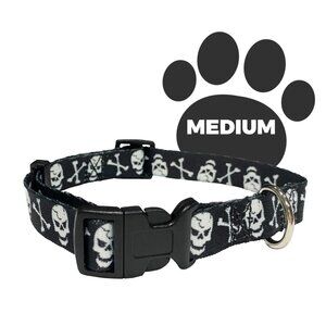 Perri's Dog Collar Medium Adjustable Skull and Crossbones D-ring buckle NWT